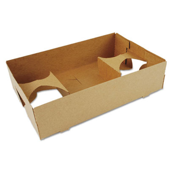 4-Corner Pop-Up Food And Drink Tray, 4-Cup Tray With Free Central Space, 10 x 6.5 x 2.5, Brown, Paper, 250/Carton
