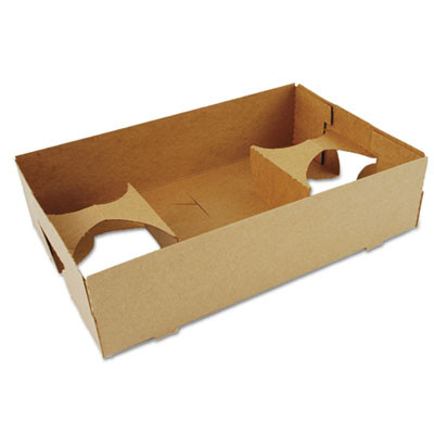 4-Corner Pop-Up Food And Drink Tray, 4-Cup Tray With Free Central Space, 10 x 6.5 x 2.5, Brown, Paper, 250/Carton