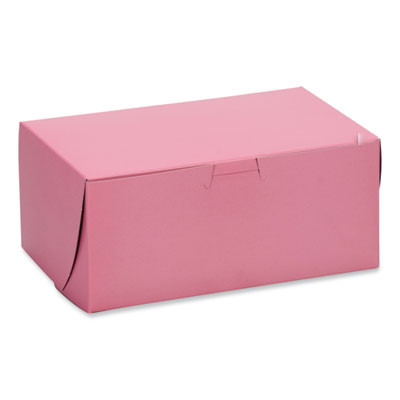 Pink One-Piece Non-Window Bakery Box, 7 x 7 x 4, Pink, Paper, 250/Carton