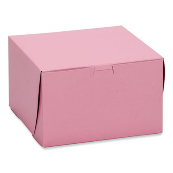 Pink One-Piece Non-Window Bakery Box, 8 x 8 x 4, Pink, Paper, 250/Carton