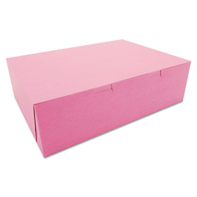 Pink One-Piece Non-Window Bakery Box, 14 x 10 x 4, Pink, Paper, 100/Carton