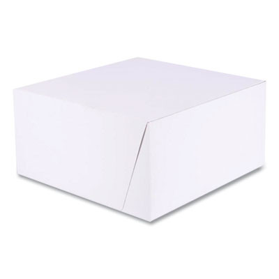 White One-Piece Non-Window Bakery Boxes, Standard, 10 x 10 x 5, White/Brown, Paper, 100/Bundle