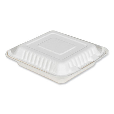 Champware Molded-Fiber Clamshell Containers, 8" x 8", White, Sugarcane, 200/Carton