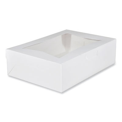 White Window Bakery Boxes With Tuck-In Lid, 10 x 14 x 4, White, Paper, 100/Carton