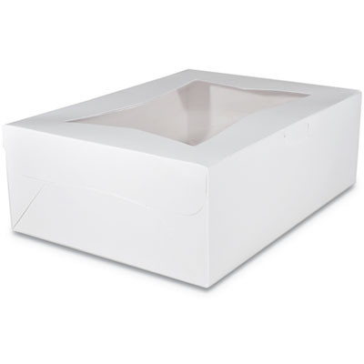 White Window Bakery Boxes With Tuck-In Lid, 14 x 10 x 6.5, White, Paper, 100/Carton