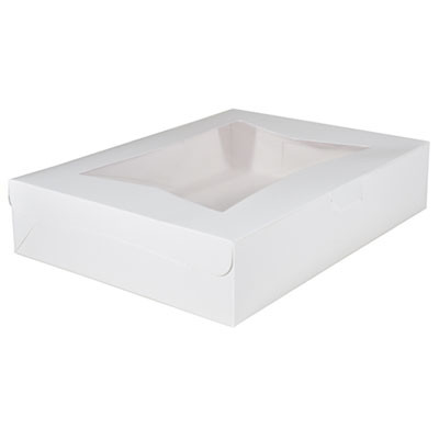 White Window Bakery Boxes With Tuck-In Lid, 19" x 14" x 6.5", White, Paper, 50/Carton