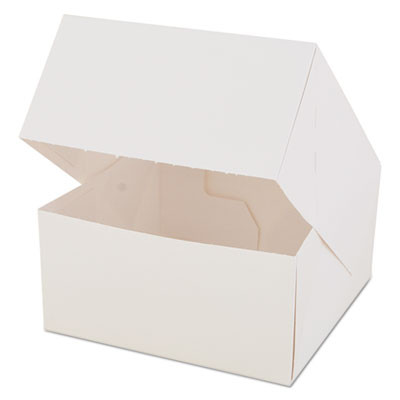 White Window Bakery Boxes With Attached Flip Top, 4-Corner Beers Design, 6 x 6 x 3, White, Paper, 200/Carton