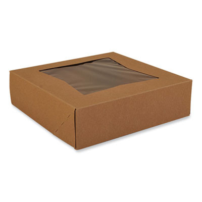 Kraft Window Bakery Boxes, 9 x 9 x 2.5, Brown, Paper, 200/Carton