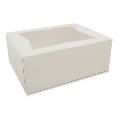 White Window Bakery Boxes With Attached Flip Top, 4-Corner Beers Design, 10 x 10 x 4, White, Paper, 200/Carton