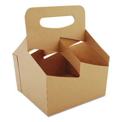 4-Corner Pop-Up Food And Drink Tray, 4-Cup Drink Carrier, Up To 32 Oz Beverages, 7.25 x 7 x 9.25, White, Paper, 250/Carton