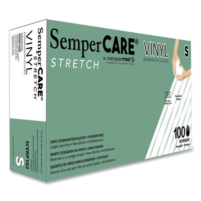 Stretch Vinyl Examination Gloves, Powder-Free, Small, 5 Mil Thick, 9.45" Long, Cream, 100/Box, 10 Boxes/Carton