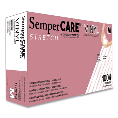 Stretch Vinyl Examination Gloves, Powder-Free, Medium, 5 Mil Thick, 9.45" Long, Cream, 100/Box, 10 Boxes/Carton