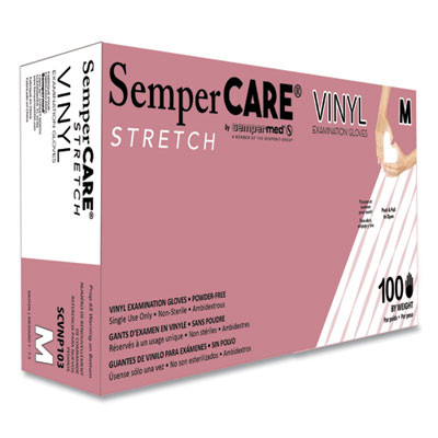 Stretch Vinyl Examination Gloves, Powder-Free, Medium, 5 Mil Thick, 9.45" Long, Cream, 100/Box