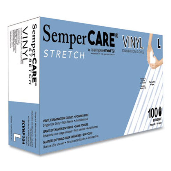 Stretch Vinyl Examination Gloves, Powder-Free, Large, 5 Mil Thick, 9.45" Long, Cream, 100/Box, 10 Boxes/Carton