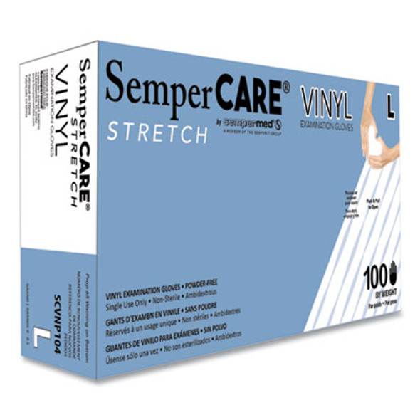 Stretch Vinyl Examination Gloves, Powder-Free, Large, 5 Mil Thick, 9.45" Long, Cream, 100/Box