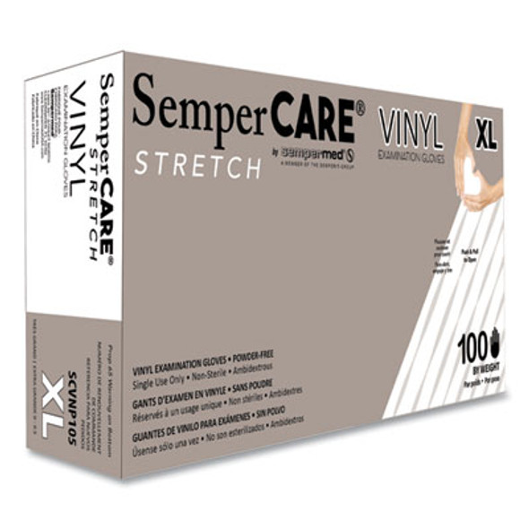 Stretch Vinyl Examination Gloves, Powder-Free, X-Large, 5 Mil Thick, 9.45" Long, Cream, 100/Box, 10 Boxes/Carton