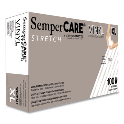 Stretch Vinyl Examination Gloves, Powder-Free, X-Large, 5 Mil Thick, 9.45" Long, Cream, 100/Box, 10 Boxes/Carton