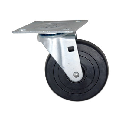 Replacement Plate Casters, Rigid Mount Plate, 5" Rubber Wheel, Black