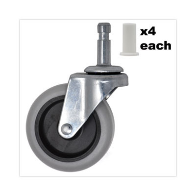 Replacement Bayonet-Stem Swivel Casters, Grip Ring Stem (0.5" x 1.25"), 3" Hard Rubber Wheel, Gray