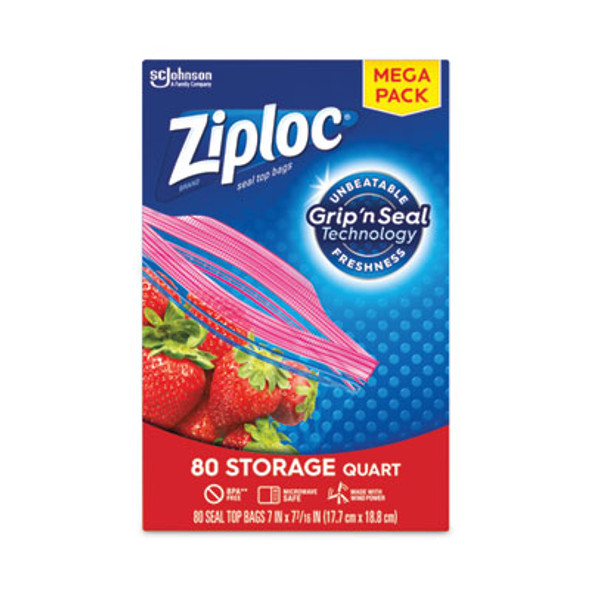 Seal Top Bags, Quart, 7.44" x 7", Clear, 80/Box