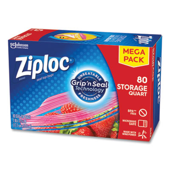 Seal Top Bags, Quart, 7.44" x 7", Clear, 80/Box