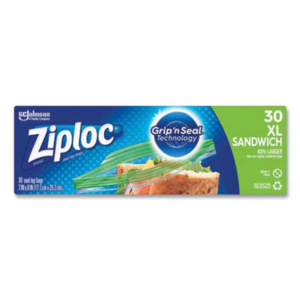 Sandwich Seal Top Bags, Xl Sandwich, 8" x 7", Clear, 30/Box
