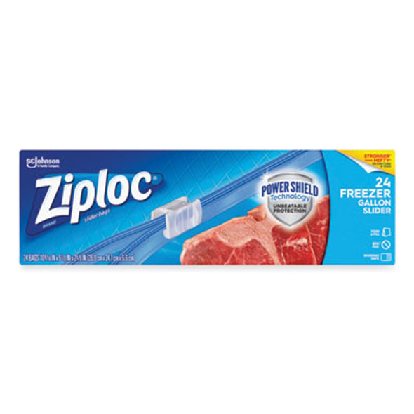 Slider Freezer Bags, 1 Gal, 9.5" x 2.63" x 10.56", Clear, 24/Box