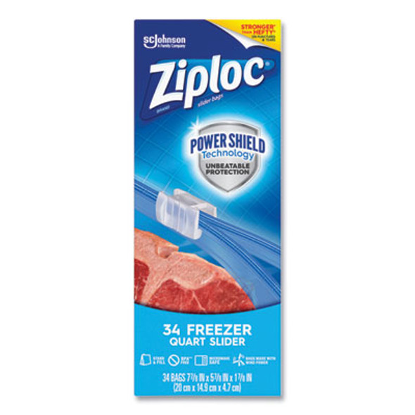 Slider Freezer Bags, 32 Oz, 5.88" x 1.88" x 7.88", Clear, 34/Box