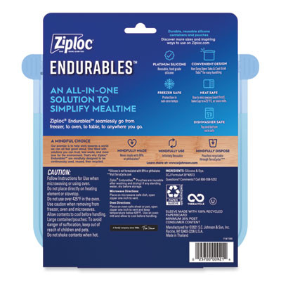 Endurables Silicone Pouches, Medium, 16 Oz, 4.4" x 7.9", Clear, 8/Carton