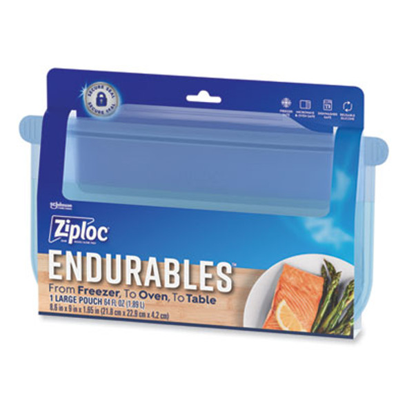 Endurables Silicone Pouches, Large, 64 Oz, 8.6" x 9", Clear, 7/Carton