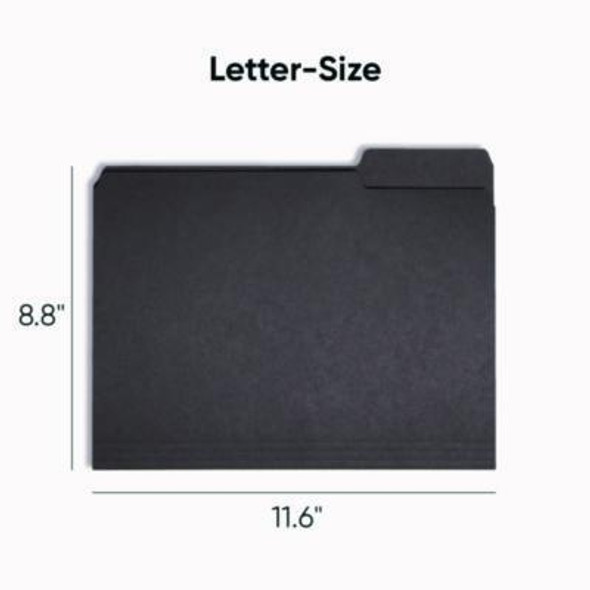 Interior File Folders, 1/3-Cut Tabs: Assorted, Letter Size, 0.75" Expansion, Black/Gray, 100/Box