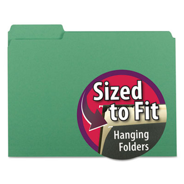Interior File Folders, 1/3-Cut Tabs: Assorted, Letter Size, 0.75" Expansion, Green, 100/Box