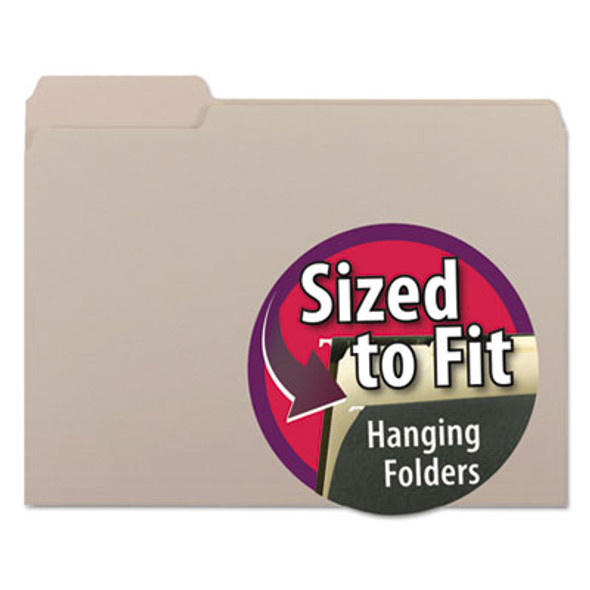 Interior File Folders, 1/3-Cut Tabs: Assorted, Letter Size, 0.75" Expansion, Gray, 100/Box