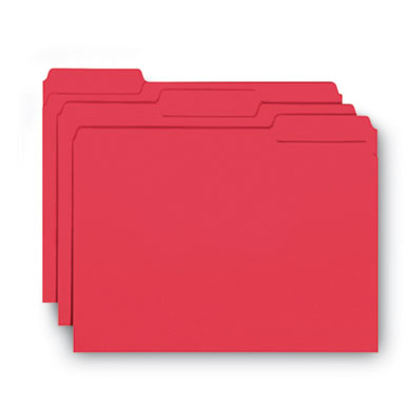 Interior File Folders, 1/3-Cut Tabs: Assorted, Letter Size, 0.75" Expansion, Red, 100/Box
