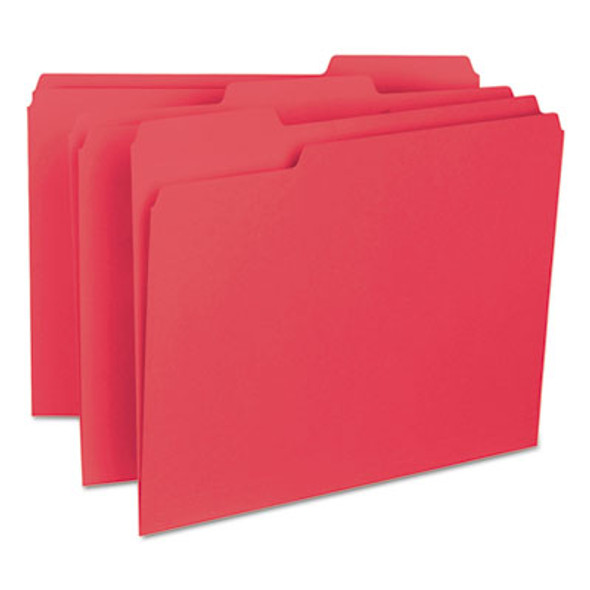 Interior File Folders, 1/3-Cut Tabs: Assorted, Letter Size, 0.75" Expansion, Red, 100/Box