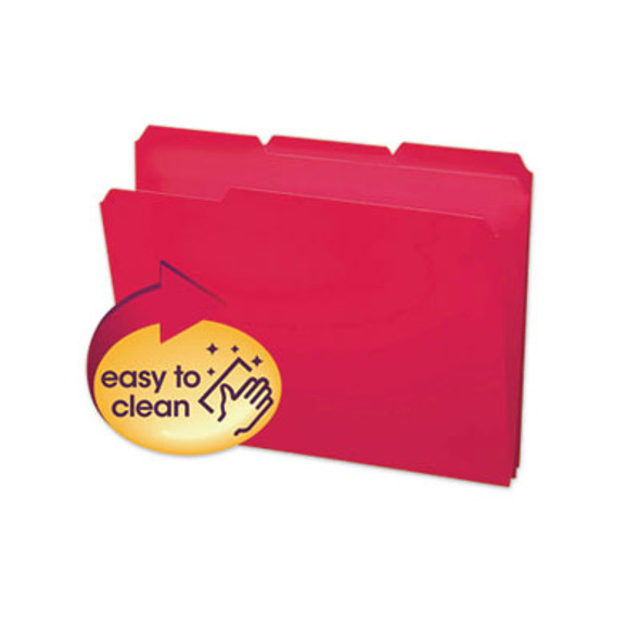 Top Tab Poly Colored File Folders, 1/3-Cut Tabs: Assorted, Letter Size, 0.75" Expansion, Red, 24/Box