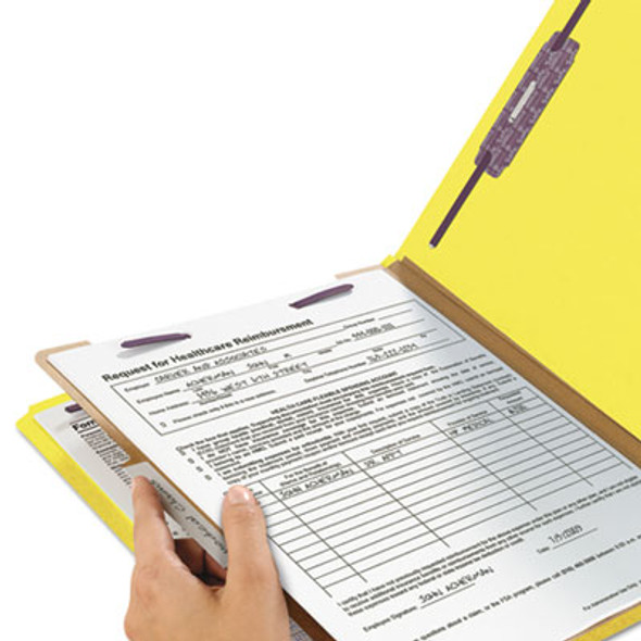 Pressboard Top Tab Classification Folders, Expands 2", 1 Divider, 4 Safeshield Fasteners, Letter Size, Yellow, 10/Box