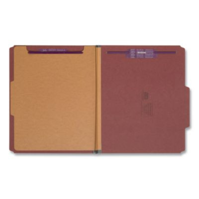 Pressboard Classification Folders, 2/5-Cut Tab, Expands 2", 1 Divider, 4 Safeshield Fasteners, Letter Size, Red, 10/Box