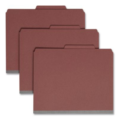 Pressboard Classification Folders, 2/5-Cut Tab, Expands 2", 1 Divider, 4 Safeshield Fasteners, Letter Size, Red, 10/Box
