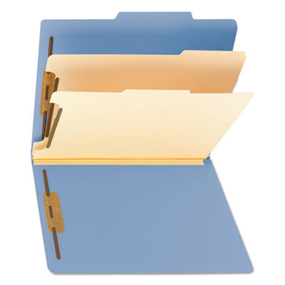 Colored Top Tab Classification Folders, 2/5-Cut Tab, Expands 2", 2 Dividers, 6 Safeshield Fasteners, Letter Size, Blue, 10/Bx