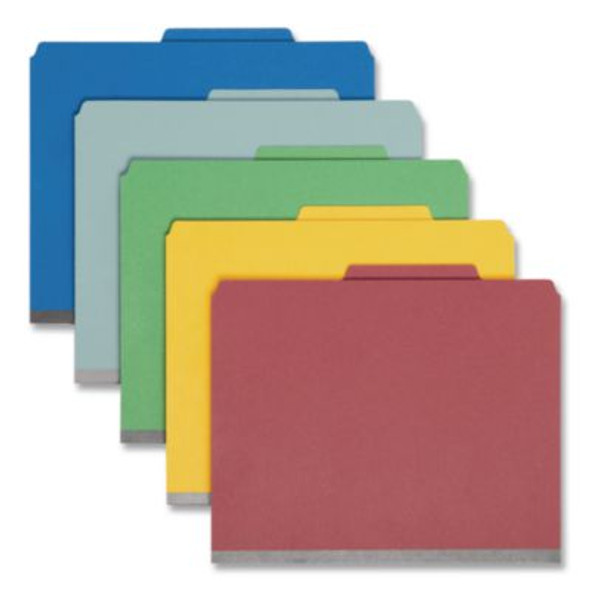 Pressboard Top Tab Classification Folders, Expands 2", 2 Dividers, 6 Safeshield Fasteners, Letter Size, Assorted, 10/Box