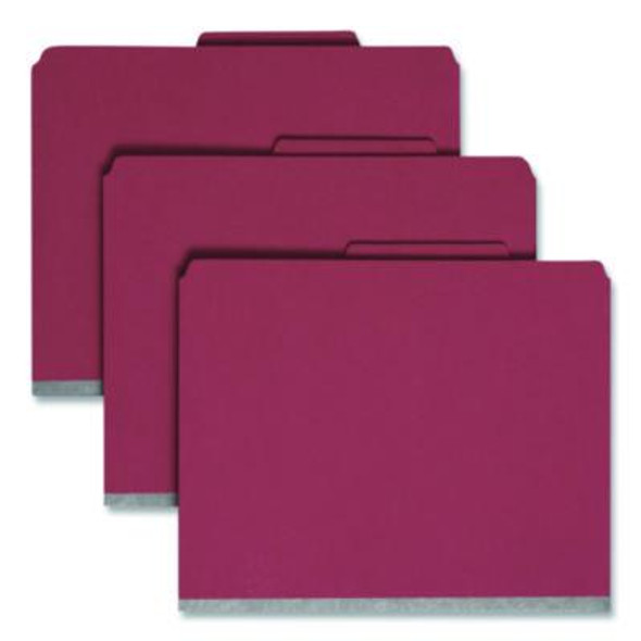 Pressboard Top Tab Classification Folders, Expands 2", 2 Dividers, 6 Safeshield Fasteners, Letter Size, Bright Red, 10/Box