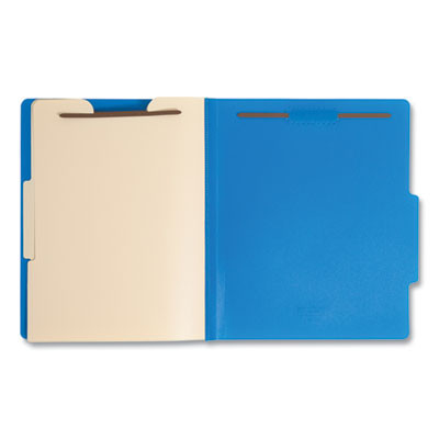 Poly Classification Folders, 2/5-Cut Tab: Right Of Center, Expands 2", 2 Dividers, 6 Fasteners, Letter Size, Blue, 10/Box