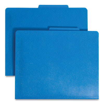 Poly Classification Folders, 2/5-Cut Tab: Right Of Center, Expands 2", 2 Dividers, 6 Fasteners, Letter Size, Blue, 10/Box