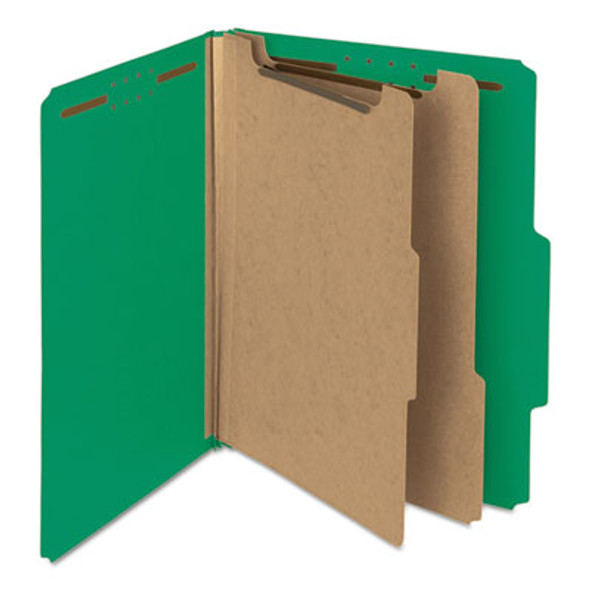 Recycled Pressboard Classification Folders, 2/5-Cut Tab, Expands 2", 2 Dividers, 6 Fasteners, Letter Size, Green, 10/Box
