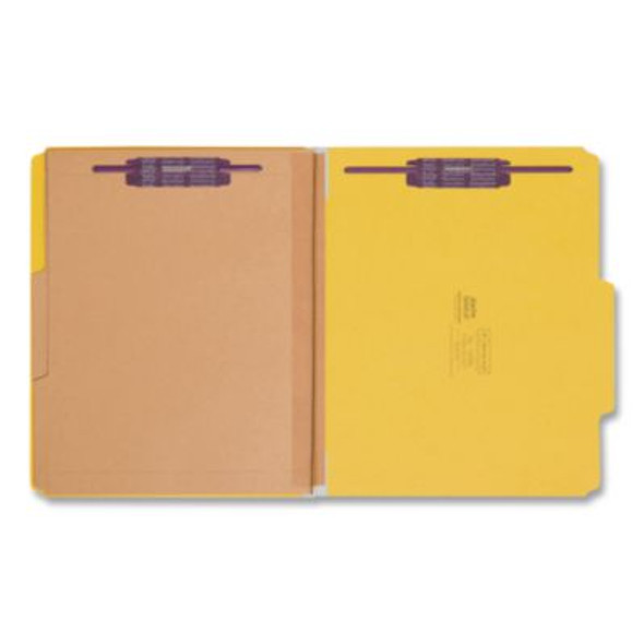 Pressboard Top Tab Pocket Classification Folders, Expands 2", 2 Dividers, 6 Safeshield Fasteners, Letter Size, Yellow, 10/Box