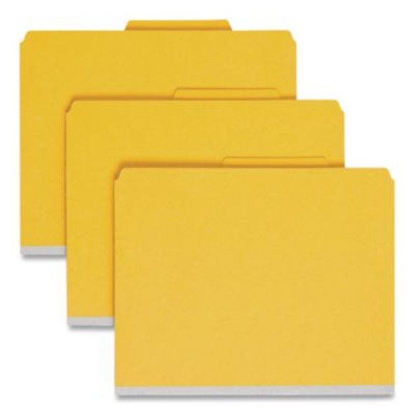 Pressboard Top Tab Pocket Classification Folders, Expands 2", 2 Dividers, 6 Safeshield Fasteners, Letter Size, Yellow, 10/Box