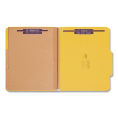 Pressboard Top Tab Pocket Classification Folders, Expands 2", 2 Dividers, 6 Safeshield Fasteners, Letter Size, Yellow, 10/Box
