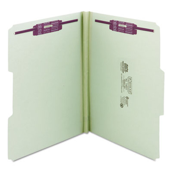 Recycled Pressboard Fastener Folders, 1/3-Cut Tabs, Two Safeshield Fasteners, 1" Expansion, Letter Size, Gray-Green, 25/Box
