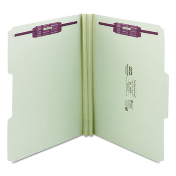 Recycled Pressboard Fastener Folders, 1/3-Cut Tabs, Two Safeshield Fasteners, 2" Expansion, Letter Size, Gray-Green, 25/Box